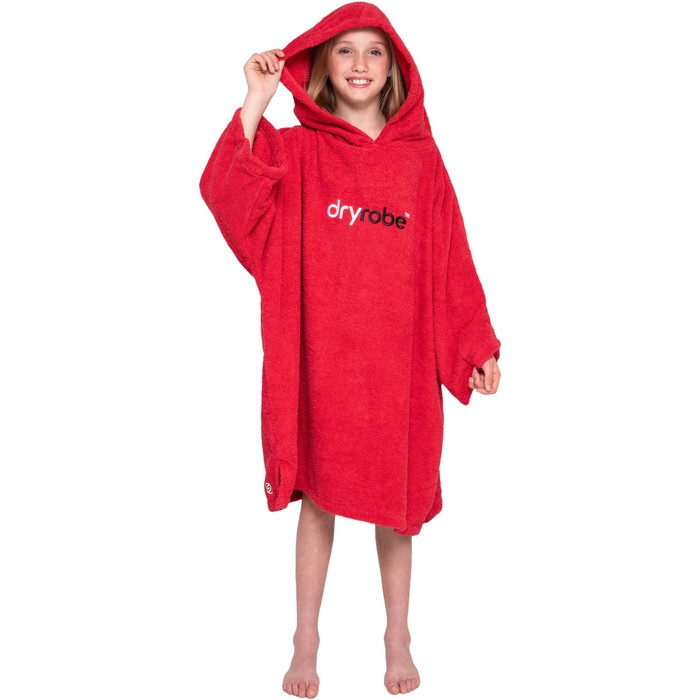 2024 Dryrobe Junior Organic Cotton Hooded Towel Change Robe V3 V3OCT - Red